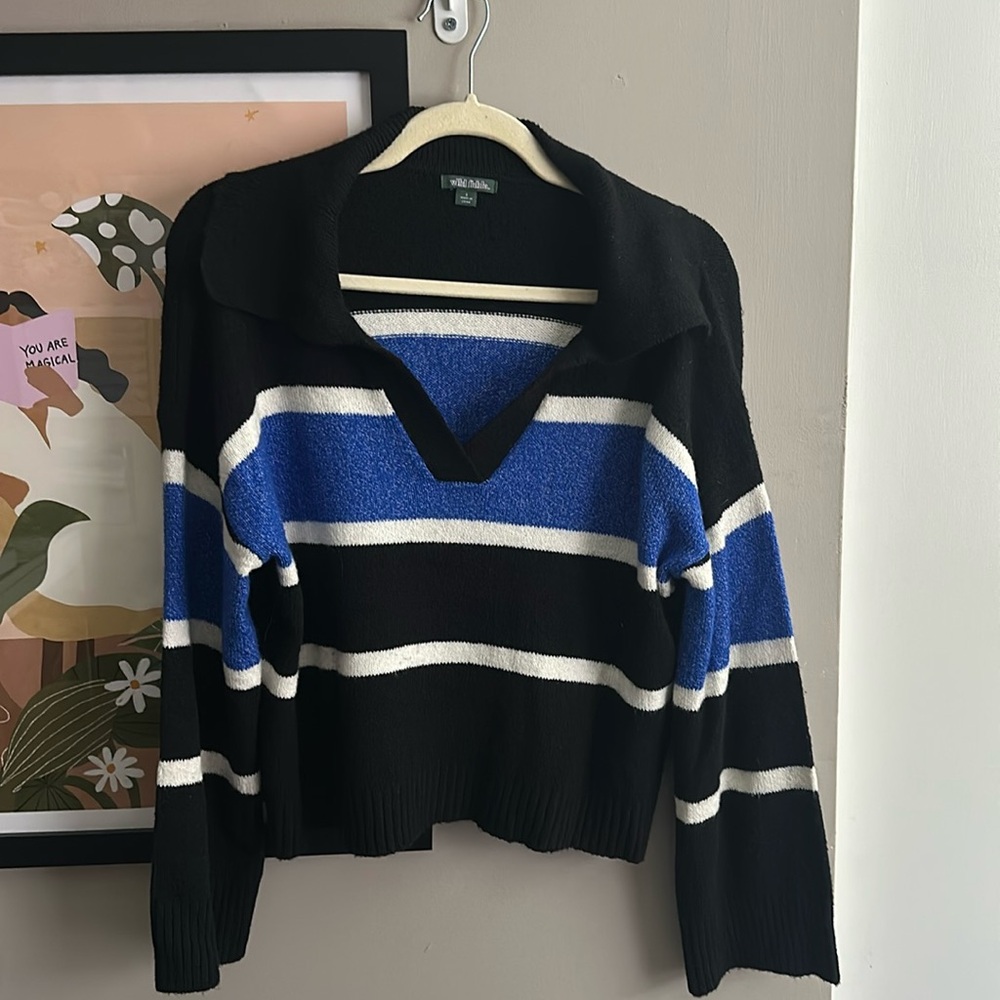 Wild Fable Blue & Black Collared Sweater